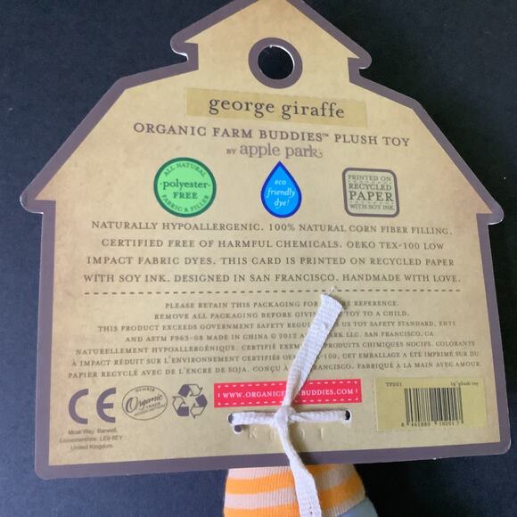 Organic Farm Buddies Plush Rattle Toy - George Giraffe 14" Plush Toy - NWT - Picture 6 of 6
